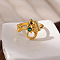 Brass Micro Pave Cubic Zirconia Cuff Rings for Women, Sea Animals Themes, Golden, Sea Horse, Inner Diameter: 18mm