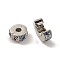 Alloy European Clasps, with Colorful Rhinestone, Flat Round, Platinum, 11x5.5mm, Hole: 3.2mm