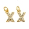 Brass Micro Pave Cubic Zirconia Pendants, Cadmium Free & Nickel Free & Lead Free, with Jump Ring, Letter X, 8.5x6x1.5mm, Hole: 3.6mm