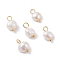 Natural Cultured Freshwater Pearl Charms, with Golden Brass Ball Head Pins, Two Sides Polished, White, 10~12x5.5~7x4.5~6mm, Hole: 2.4~2.7mm
