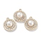ABS Imitation Pearl Bead Pendants, with Alloy and Crystal Rhinestone, Cadmium Free & Lead Free, Flat Round Charm, Golden, 21.5x18.5x8.5mm, Hole: 2mm