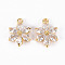 Brass Clear Cubic Zirconia Pendants, Flower, Real 18K Gold Plated, 15x11x5mm, Hole: 1.4mm