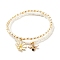 2Pcs Glass Seed Beaded Stretch Bracelets Set, Alloy Enamel Bees & Flower Charm Bracelet for Women, White, Inner Diameter: 2-1/8~2-1/4 inch(5.5~5.6cm), 1Pc/style