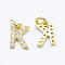 Brass Micro Pave Grade AAA Cubic Zirconia Charms, Letter K, Cadmium Free & Nickel Free & Lead Free, Real 18K Gold Plated, 8.5x6x1.5mm, Hole: 2mm