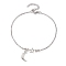 304 Stainless Steel Cable Chain Anklets, with Tibetan Style Zinc Alloy Charms, Moon, Antique Silver, 9-1/8 inch(23.2cm)