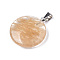 Synthetic Yellow Aventurine Pendants, with Platinum Tone Brass Bails, Flat Round, 22~25x19~21x5~7mm, Hole: 3x6mm