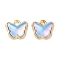 Rack Plating Alloy Glass Charms, Butterfly, Golden, Light Sky Blue, 9x9.5x3.5mm, Hole: 1mm