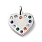 Rack Plating Brass Micro Pave Cubic Zirconia Pendants, Heart Charm, Cadmium Free & Lead Free, Long-Lasting Plated, Platinum, Colorful, 19x16x2mm, Hole: 3x1mm