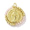 Rack Plated Brass Pendant, with Glass, Long-Lasting Plated, Lead Free & Cadmium Free, Round, Misty Rose, 23.5x23x3mm