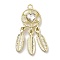 Rack Plating Alloy Rhinestone Pendants, Lead Free & Cadmium Free & Nickel Free, Woven Net/Web with Feather, Heart, Crystal, Golden, 34x13x4mm, Hole: 2mm