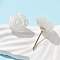 Brass Cat Eye Stud Earrings, Cadmium Free & Lead Free, Rack Plating, Rose, Real 18K Gold Plated, White, 10.5x11mm