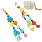 2Pcs 2 Colors Colorful Boho Pompom Ball Tassel Polyester Pendant Decorations with Wood Bead for Women, for Keychain Car Keyring Handbag Bag Purse Pendant, Mixed Color, 205~210mm, 1pc/color