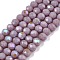 Electroplate Opaque Solid Color Glass Beads Strands, Half Rainbow Plated, Faceted, Rondelle, Medium Purple, 4x3mm, Hole: 0.4mm, about 110~115pcs/strand, 39~40cm