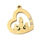 304 Stainless Steel with Rhinestone Pendants, Ion Plating(IP), Golden, Heart, Family, Human, 16x18x2mm, Hole: 1.5mm