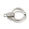Brass Micro Pave Clear Cubic Zirconia Fold Over Clasps, Cadmium Free & Nickel Free & Lead Free, Ring, Platinum, 23mm