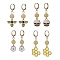 4 Pairs 4 Styles Bee & Flower Alloy Enamel Dangle Leverback Earrings for Women, Natural Topaz Jade Round Beaded Drop Earrings, Golden, 42~49x11~17mm, 1 Pair/style