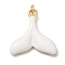 Rack Plating Brass Enamel Pendants, with Jump Ring, Cadmium Free & Lead Free, Long-Lasting Plated, Real 18K Gold Plated, Fishtail Charm, White, 25x24.5x3mm, Hole: 3mm