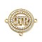 Brass Micro Pave Clear Cubic Zirconia Ring with Letter QTR Connector Charms, Rack Plating, Long-Lasting Plated, Lead Free & Cadmium Free, Real 18K Gold Plated, 21.5x25x2mm, Hole: 1.6mm