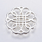 Brass Filigree Joiners Links, Long-Lasting Plated, Lead Free & Cadmium Free, Flower, Silver Color Plated, 21x1.5mm, Hole: 0.5mm