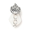 Natural White Shell Pendants, Teardrop Charm, with Stainless Steel Color Plated 304 Stainless Steel Shell Findings and Jump Ring, 35~40x18~20x8~10mm, Jump Ring: 4x0.7mm, Inner Diameter: 2.7mm
