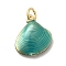 Brass Enamel Charms, Shell Charm, Long-Lasting Plated, Lead Free & Cadmium Free, with Jump Ring, Rack Plating, Real 18K Gold Plated, Turquoise, 14.5x13.5x4mm, Hole: 3.5mm