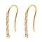 Brass Micro Pave Clear Cubic Zirconia Earring Hooks, Real 18K Gold Plated, 22.5x11x3mm, Hole: 1.2mm, Pin: 0.8mm