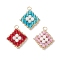 3Pcs 3 Colors Handmade Glass & Natural Rainbow Moonstone Beads Pendants, Rhombus, with  Glass Seed & 304 Stainless Steel Jump Rings, Faceted, Mixed Color, 19x19x5mm, Hole: 3mm, 1pc/color