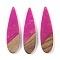 Resin & Wood Big Pendants, Teardrop Charms, Fuchsia, 52.5x14x3mm, Hole: 1.8mm