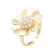Rack Plating Flower Brass Open Cuff Rings for Women, with ABS Imitation Pearl, Cadmium Free & Lead Free, Long-Lasting Plated, Real 18K Gold Plated, Flower: 22.5mm, Adjustable