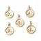 Shell Pendants, with Brass & Glass Findings, Flat Round with Plum Blossom Charm, Real 18K Gold Plated, 17x15x3mm, Hole: 4x2mm