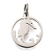 304 Stainless Steel Charms, with Jump Ring, Flat Round with Sea Horse Charm, Laser Cut, Stainless Steel Color, 14x11.5x1mm, Hole: 3mm