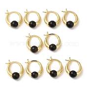 Серьги-кольца из натурального обсидиана с круглыми бусинами EJEW-A099-03G-01