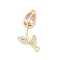 Brass Pearl Pink & Clear Cubic Zirconia Connector Charms, Tulip Flower Links, Golden, 27.5x11x5mm, Hole: 1.5mm