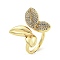 Bowknot Brass Micro Pave Clear Cubic Zirconia Cuff Rings, Open Rings for Women, Cadmium Free & Nickel Free & Lead Free, Real 18K Gold Plated, Adjustable