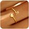 Brass Cuff Rings, Heart and Letter, Golden, Letter R, Inner Diameter: 17~19mm
