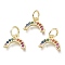 Brass Micro Pave Clear Cubic Zirconia Pendants, with Jump Rings, Semicircle, Real 18K Gold Plated, 7.5x11x1.5mm, Hole: 3.5mm