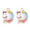 Alloy Enamel Pendants, Cadmium Free & Lead Free, Light Gold, Unicorn, Colorful, 18x13x1.5mm, Hole: 1.5mm