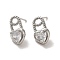 Heart Brass Micro Pave Cubic Zirconia Stud Earrings, with 925 Sterling Silver Pins, Platinum, 15.5x9mm