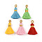Polycotton(Polyester Cotton) Tassel Pendant Decorations, with Metallic Cord, Mixed Color, 40~43x7~9mm, Hole: 5~6.5x2~3.5mm