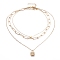 Double Layer Necklaces & Chain Necklaces Sets, with Brass Micro Pave Cubic Zirconia Pendants and Brass Beads, Golden, 16.5 inch(42cm), 14.3 inch(36.5cm), 2pcs/set