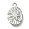 Brass Micro Pave Cubic Zirconia Pendants, Cadmium Free & Nickel Free & Lead Free, Oval with Star Charms, Real Platinum Plated, 14x9.5x2mm, Hole: 1.2mm