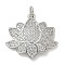 Rack Plating Brass Micro Pave Cubic Zirconia Pendants, Long-Lasting Plated, Lead Free & Cadmium Free, Lotus Charms, with Jump Ring, Platinum, 21.5x22x4mm, Hole: 3mm