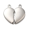 304 Stainless Steel Split Pendants, Couple Charms, Heart Charm, Stainless Steel Color, 29.5x15.5x3mm, Hole: 2mm