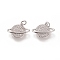 Brass Micro Pave Clear Cubic Zirconia Pendants, Long-Lasting Plated, with Jump Rings, Planet, Real Platinum Plated, 14.5x18x3mm, Jump Ring: 5x1mm, 3mm Inner Diameter