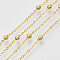 Brass Coated Iron Cable Chains, Satellite Chains, with Brass Round Beads, Soldered, with Spool, Flat Oval, Golden, 2.2x1.7x0.7mm, about 39.37 Feet(12m)/roll