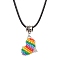 Glass Seed Beads Heart Pendant Necklaces, Imitation Leather Cord Necklaces for Women, Colorful, 17.32 inch(44cm)