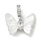 Brass Pave White Shell Butterfly European Dangle Charms, Cadmium Free & Nickel Free & Lead Free, Large Hole Pendants with Clear Cubic Zirconia, Real Platinum Plated, 16.5mm, Hole: 4mm