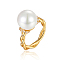 925 Sterling Silver Wire Wrapped Finger Ring with Imitation Pearl, Golden, Inner Diameter: 17mm