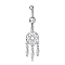 Piercing Jewelry, Brass Cubic Zirconia Navel Ring, Belly Rings, with 304 Stainless Steel Bar, Lead Free & Cadmium Free, Flower with Leaf, Clear, Platinum, 66x17mm, Bar Length: 3/8