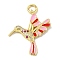 Brass Micro Pave Cubic Zirconia Pendants, with Enamel and Jump Ring, Real 18K Gold Plated, Lead Free & Cadmium Free & Nickel Free, Birds, Camellia, 27x24x3mm